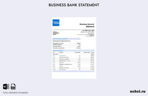 цифровая загрузка USA American Express, выписка по счету фирмы, шаблон в формате